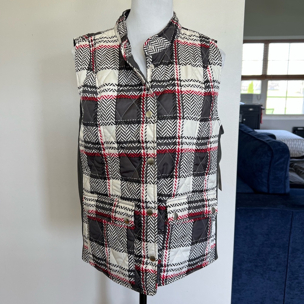 NWT! New Directions Brown and White Plaid Vest